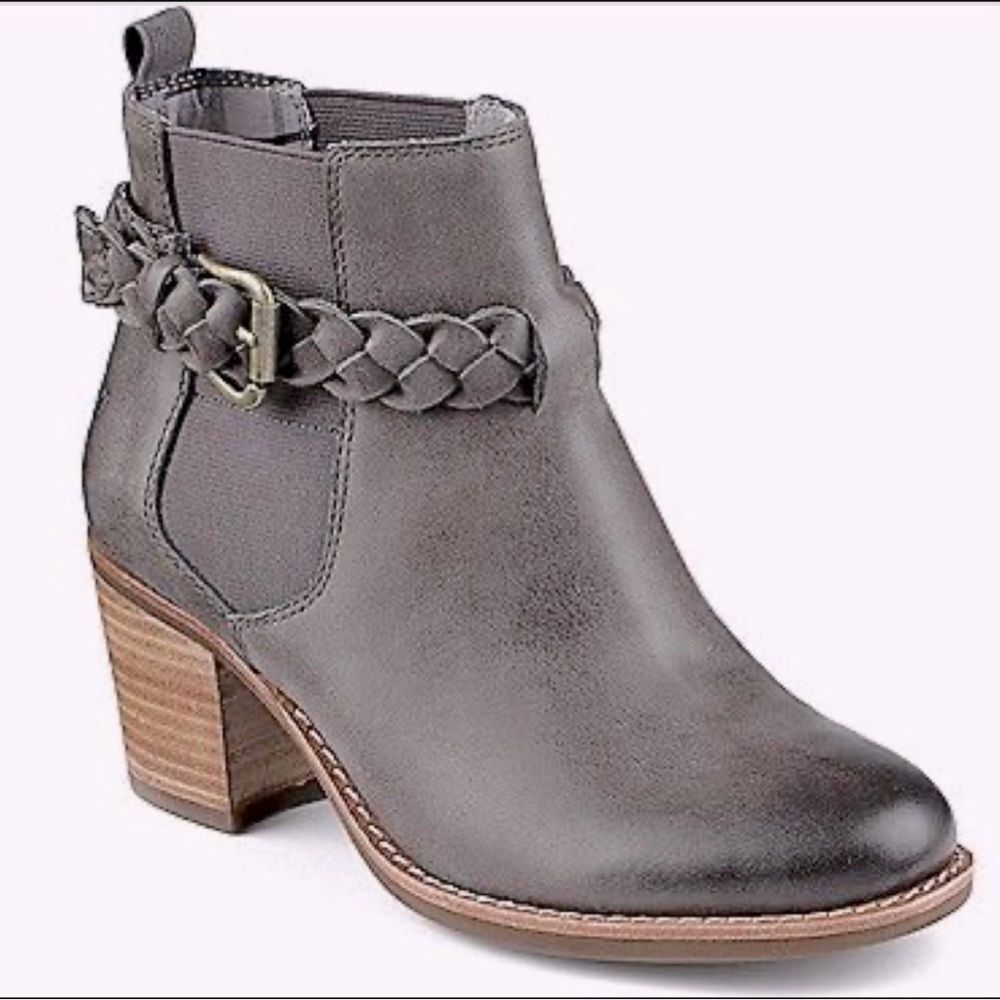 SPERRY Women's size 6.5 Top Sider Liberty Gray Leather Ankle Boots Block Heel